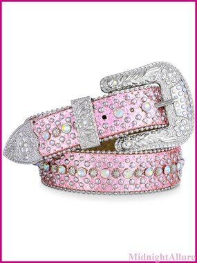 Rhinestone Western Belt Studded PU Leather 1.5" Cowgirl Cowboy Jeans